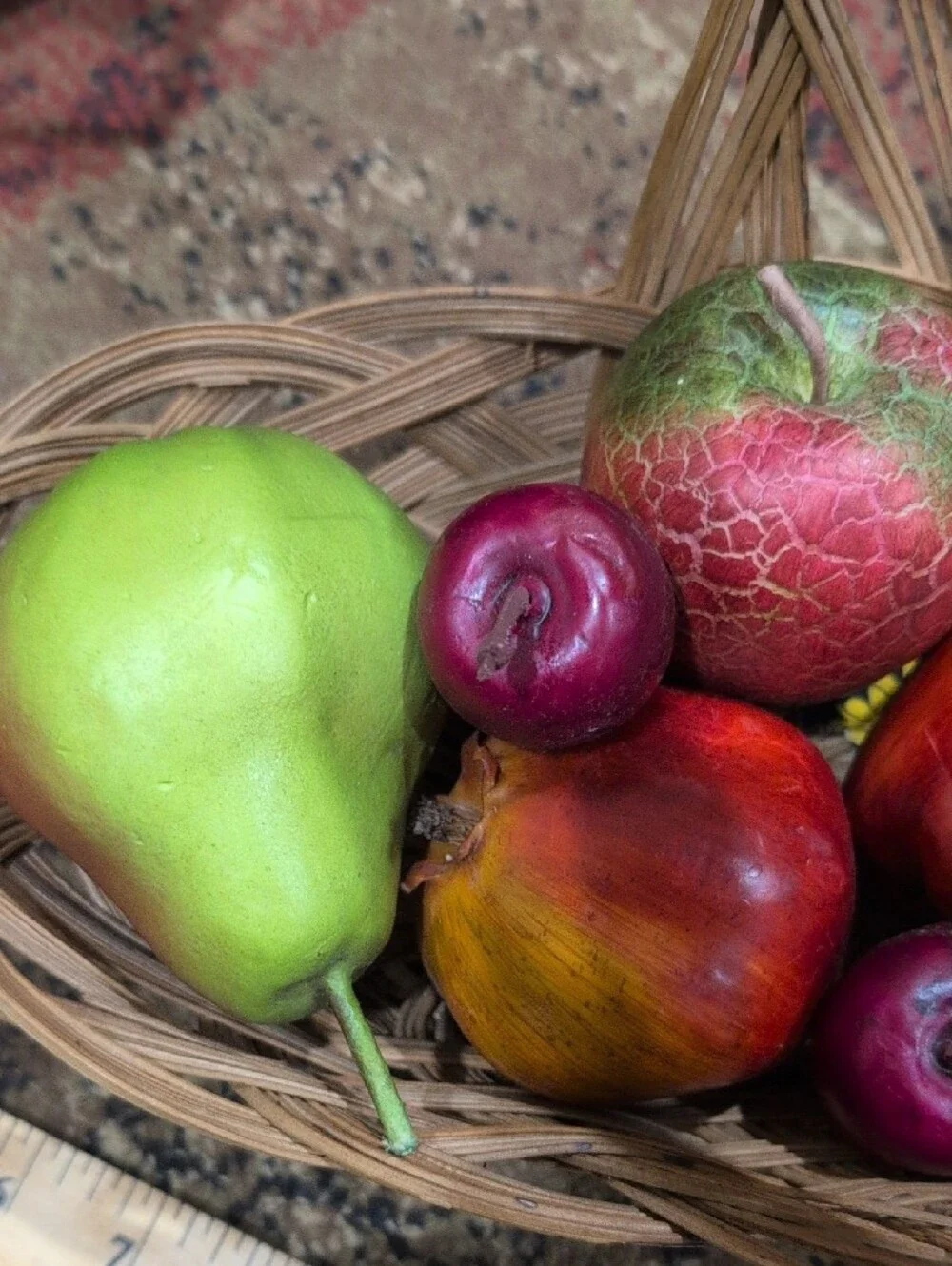 Natural Woven Decorative Basket with Assorted Colorful Fruit Accents